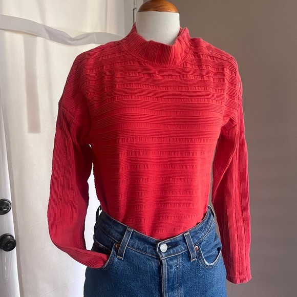 Anthropologie Maeve Snap Shoulder Orange Red Ribbed Long Sleeve - Picture 1 of 3